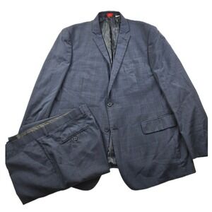Linea Uomo Suit Mens 48L 2 Piece Pants 42x32 Blue Plaid 100% Wool Modern Fit
